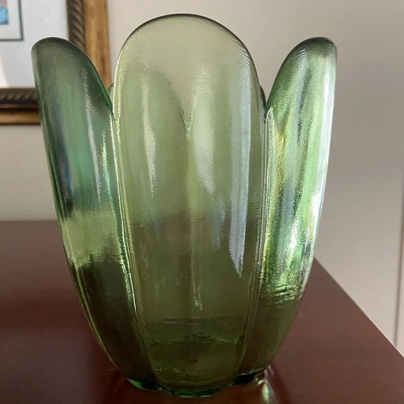 Vidrios San Miguel 100% Recycled Glass Flower Petal Green Bowl Vase Made Spain - Picture 6 of 7